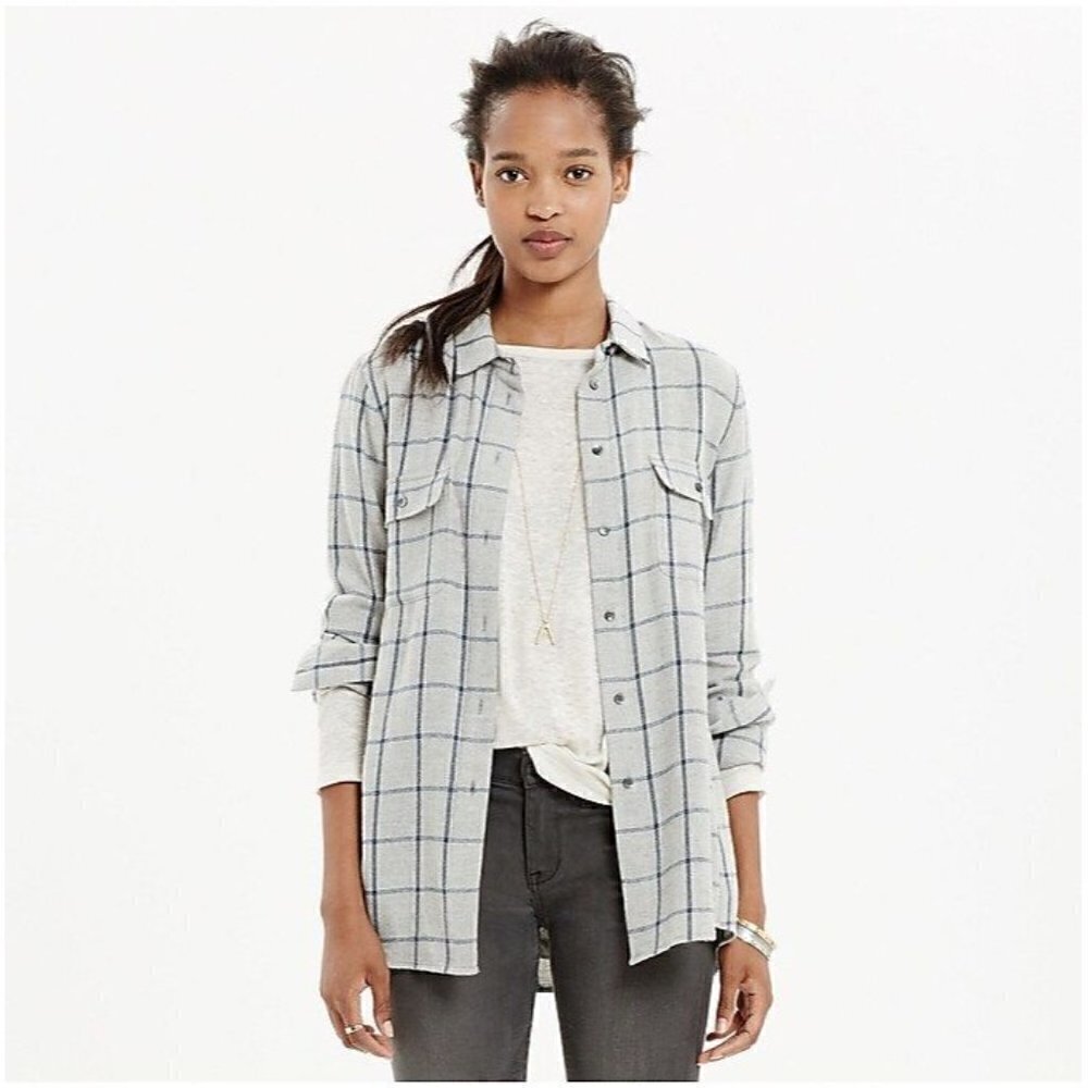 Madewell Gray Storm Flannel Boyshirt Wool Blend Long Sleeve Button Down M